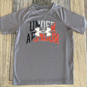 Under Armour Gray Short Sleeve Tee with Black & Orange Logo